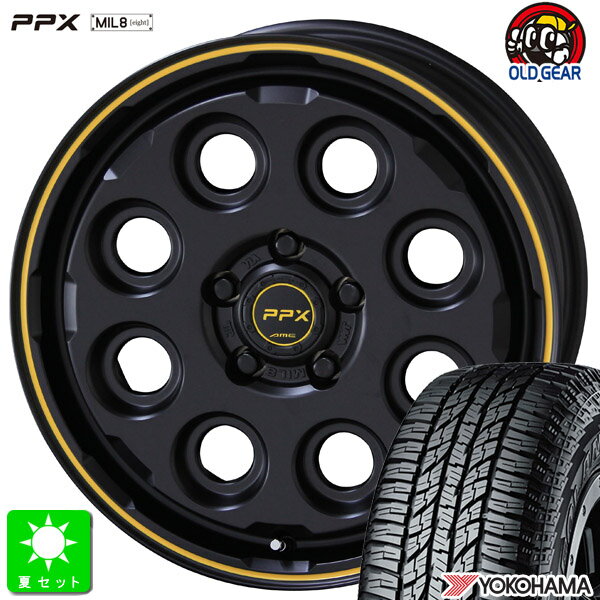 235/70R16 104Tヨコハマ ジオランダー A/T G015新品 サマータイヤ ホイール4本セット共豊 PPX ミル8 MIL:8 16インチ 7.0J 5H114.3セミグロスブラック×イエローライン組込み済 バランス調整済 taiya