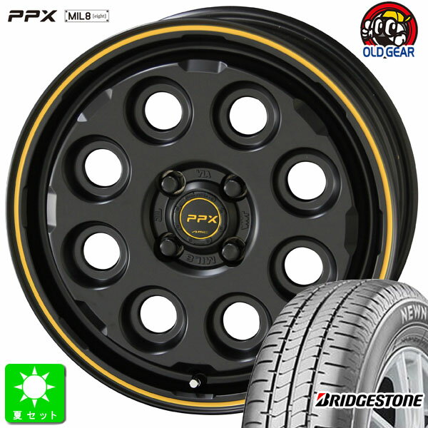 155/65R14 75Hブリヂストン ニューノ BRIDGESTONE NEWNO新品 サマータイヤ ホイール4本セットKYOHO PPX MIL:8 ミルエイト ミル814インチ 4.5J 4H100セミグロスブラックイエローライン組込み済 バランス調整済 taiya