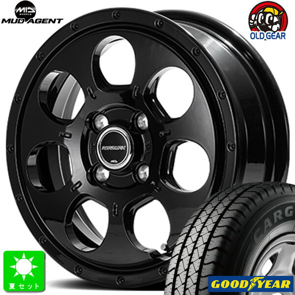 145/80R12 80/78(145R12 6PR)グッドイヤー カーゴプロ GOODYEAR CARGO PRO新品 サマータイヤ ホイール4本セットロードマックス マッド エージェント12インチ 4.00B 4H100セミグロスブラック組込み済 バランス調整済 taiya