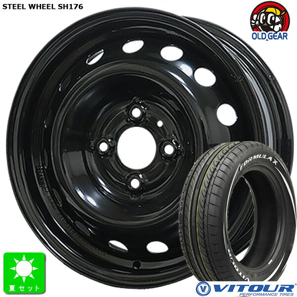 155/65R14VITOUR TYRE ヴィツァー FORMULA X RWL-WSW ホワイトレターリボン新品 サマータイヤ ホイール4本セット単穴ホイール SH176 スチール 鉄14インチ 5.0J 4H100ブラック組込み済 バランス調整済 taiya