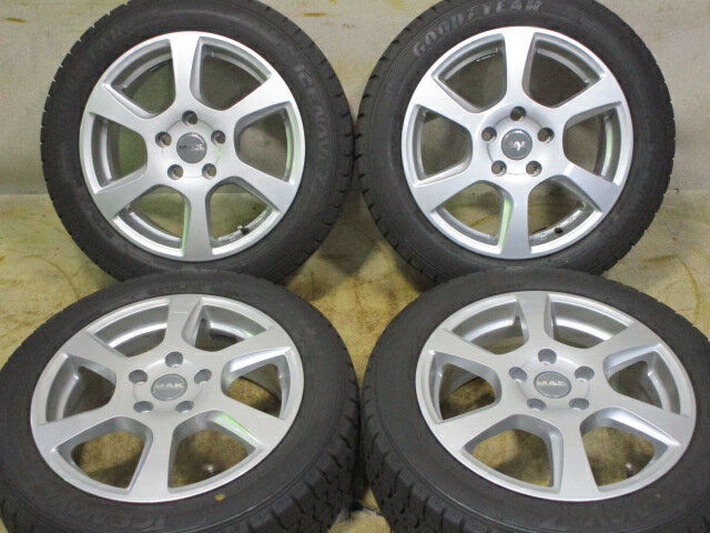 中古ホイールタイヤ4本セット195/55R162017年製8分山程度中古社外MAKヴィンチー16x6.5J+545H112中古スタッドレスタイヤグッドイヤーアイスナビ7