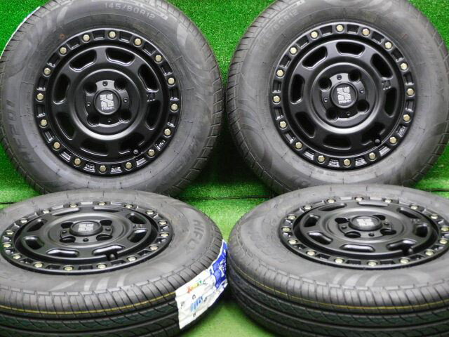 新品 ホイールタイヤ 4本セット 145/80R12 2022年製 新品社外 MLJ エクストリームJ XJ07 12x4J 42 4H100 新品 ラジアル タイヤ ハイフライ HF201