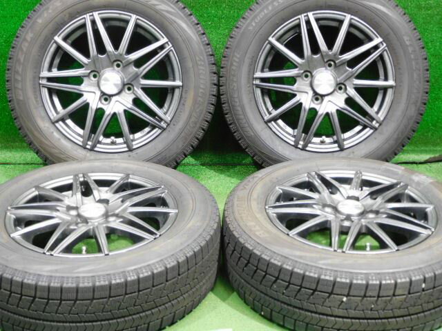 中古 ホイールタイヤ 4本セット 175/65R14 2018年製 7分山程度 中古社外 ヒューマンライン 14x5.5J+45 4H100 中古 スタッドレス タイヤ ブリヂストン 1