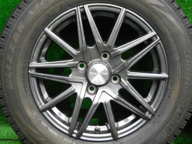 中古 ホイールタイヤ 4本セット 175/65R14 2018年製 7分山程度 中古社外 ヒューマンライン 14x5.5J+45 4H100 中古 スタッドレス タイヤ ブリヂストン 2