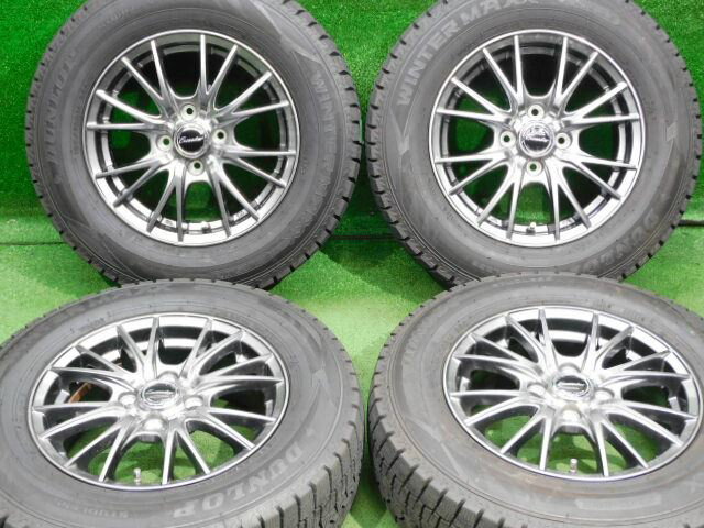 中古 ホイールタイヤ 4本セット 185/70R14 2021年製 7分山程度 中古社外 エクシーダー 14x5.5J+43 4H100 中古 スタッドレス タイヤ ダンロップ ウィンターマックス WM02 1