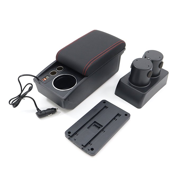AZオフロード JM23W Aタイプ USB付き アームレスト レッドステッチ センター コンソール ボックス 新品 後付け 肘置 シガーソケット マツダ