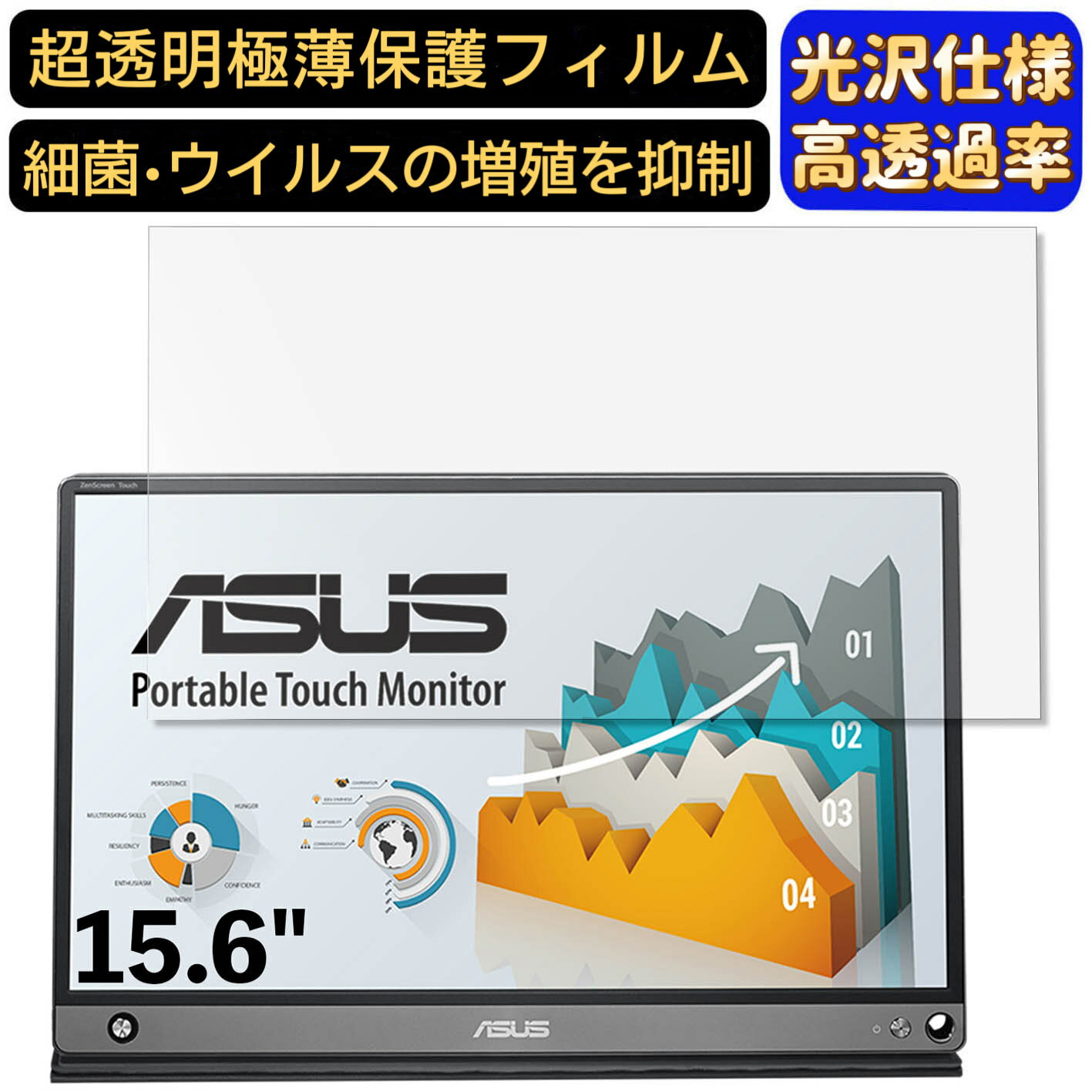 【ポイント2倍】ASUS MB16AMT 15.6インチ 16:9 対応 フィルム 超透明 ノートパソコン液晶保護フィルム 指紋防止 気泡防止 抗菌 画面保護 光沢 PC保護シート