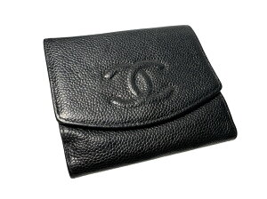 【CHANEL】 シャネル ココマーク Wホック 二つ折り財布 レディース ブラック キャビアスキン