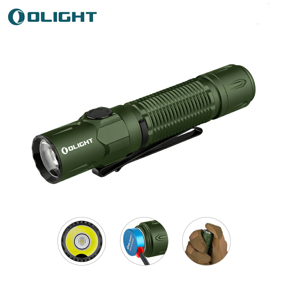 OLIGHT(オーライト) WARRIOR 3S 懐中電灯 2300ルーメン タクティカルライト ledフラッシュライト 警備 強力 最強 ワークライト アウトドア IPX8防水 充電式 ハンディライト 軍用 高輝度（グリーン）