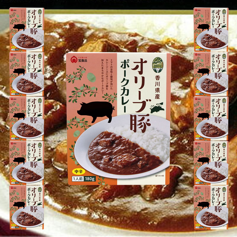 【6/26〜6/27限定★3％OFFクーポン★ポイント2倍★】業務用 香川県産 オリーブ豚ポークカレー 180g×10個 【 小豆島 宝食品 景品 賞品 イベ..