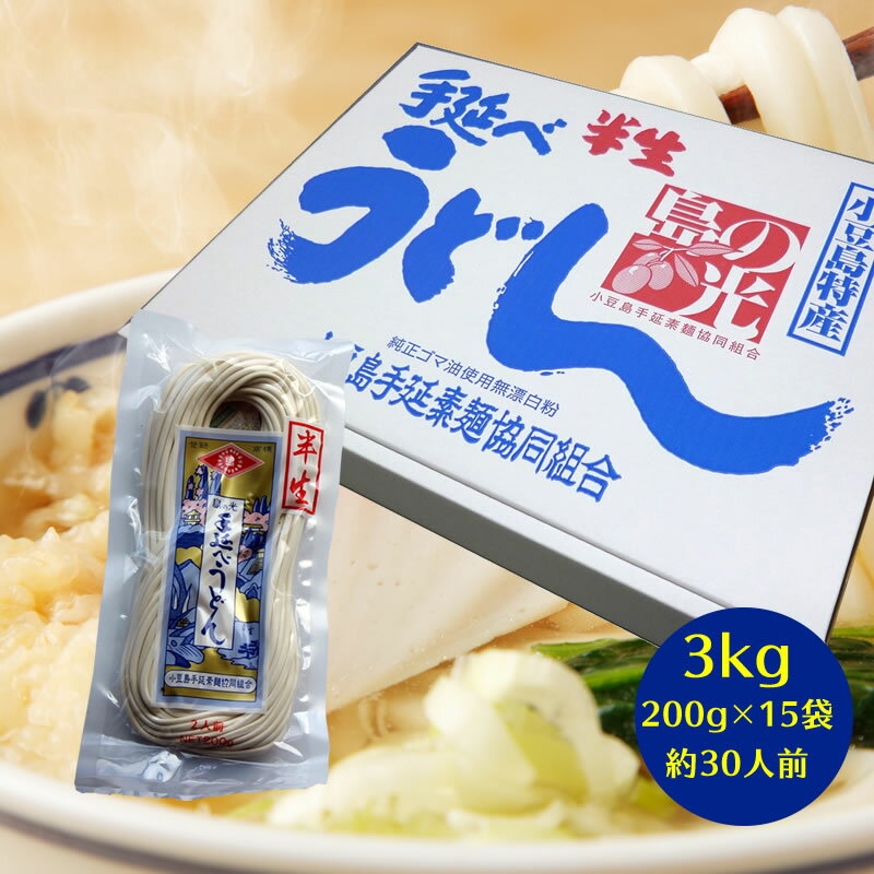 【お買い物マラソン対象★エントリーでP最大47倍★】島の光 小豆島手延べ 半生うどん 3kg（約30人前）200g×15袋【 手延べ うどん 島の光 半生 讃岐うどん 】 1