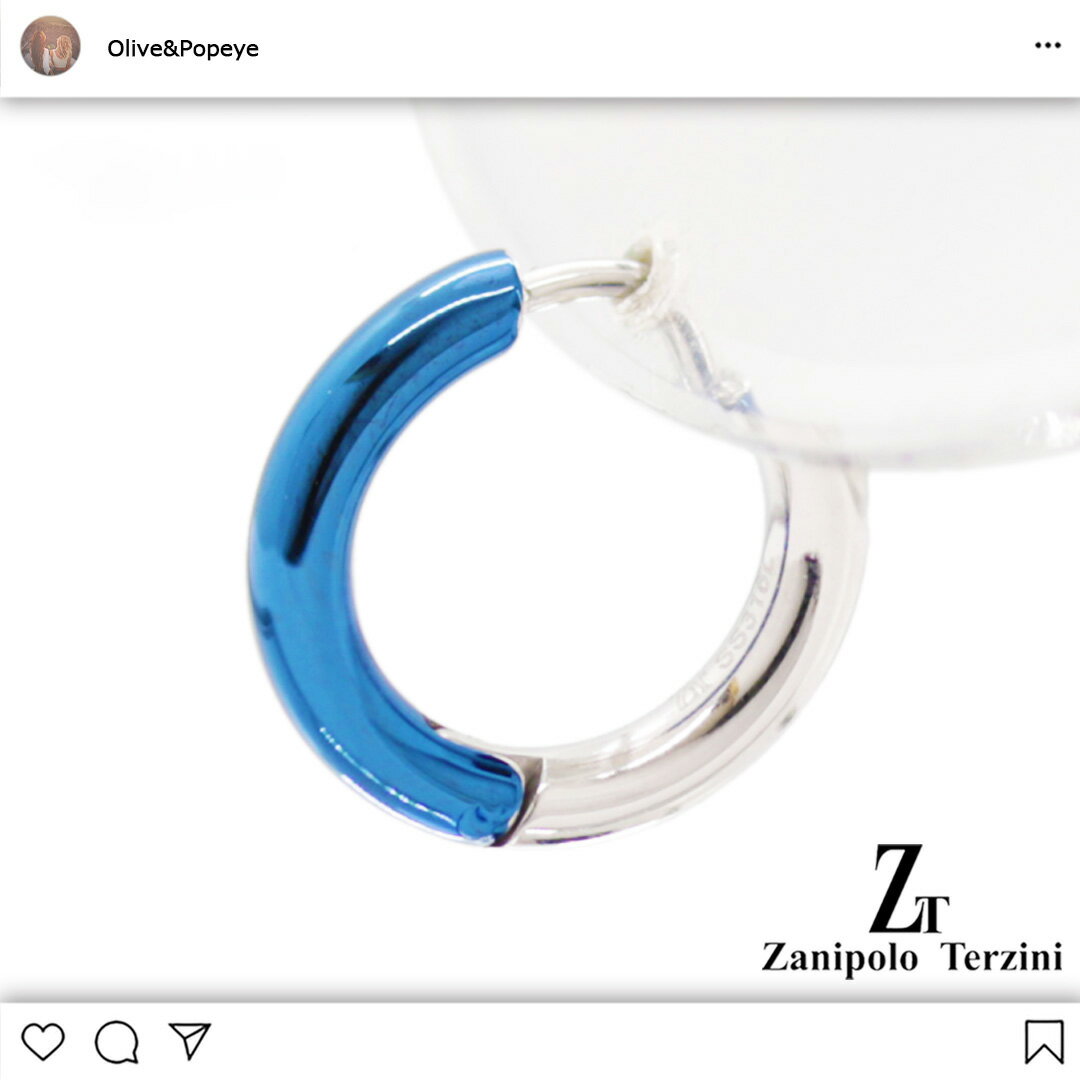 Zanipolo Terzini／ザニポロタルツィーニ ピアス フープ 片耳 ブルー ステンレス アレルギーフリー メンズ ユニセックス ZTE3639-BL アレルギー対応　金属アレルギー対応