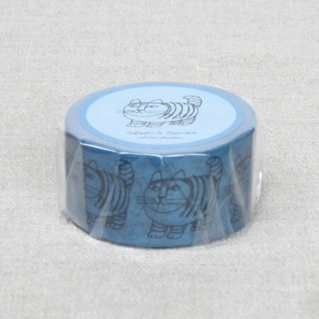 リサラーソン マスキングテープ スケッチしっぽねこ 25mm 水色【猫 北欧雑貨 グッズ】【幅広】