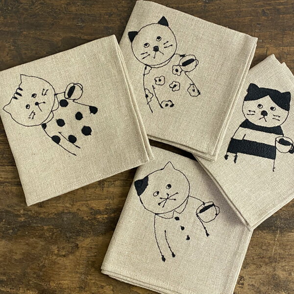 倉敷意匠計画室 sennokotoリネンの刺繍お弁当包み【猫グッズ 柄 ハチワレ 雑貨 プレゼント おしゃれ 日用品 かわいい ねこ 猫雑貨 オフィス 大判ハン...