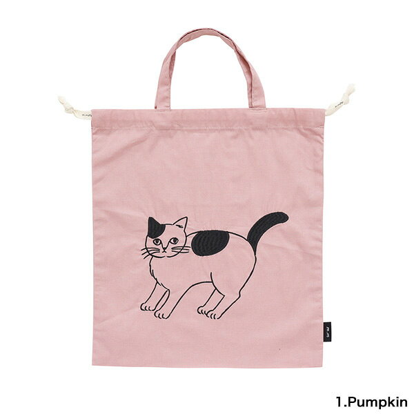 松尾ミユキ エンブロイダード ドローストリングバッグ L【猫グッズ 猫雑貨 松尾みゆき 巾着袋 大 巾着バッグ 猫 雑貨 プレゼント 女性 ネコ おしゃれ 日用品 ねこ かわいい 可愛い モチーフ キジトラ ギフト 猫の小物 猫好き お着替え袋 幼稚園 保育園】の商品画像 2