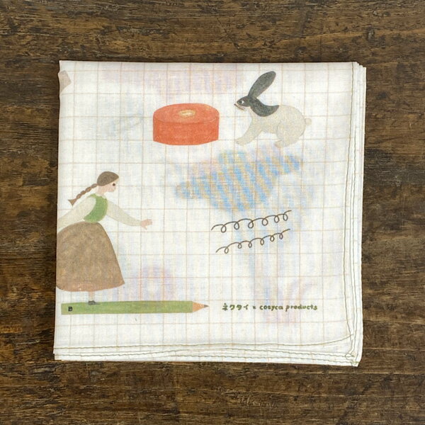 ネクタイ ハンカチ 野原、つくえの上 【ネクタイさん イラストレーター necktie グッズ うさぎ ウサギ 雑貨 プレゼント 女性 おしゃれ かわいい 大判 お弁当包み お弁当つつみ レディース 子供 ギフト モチーフ】
