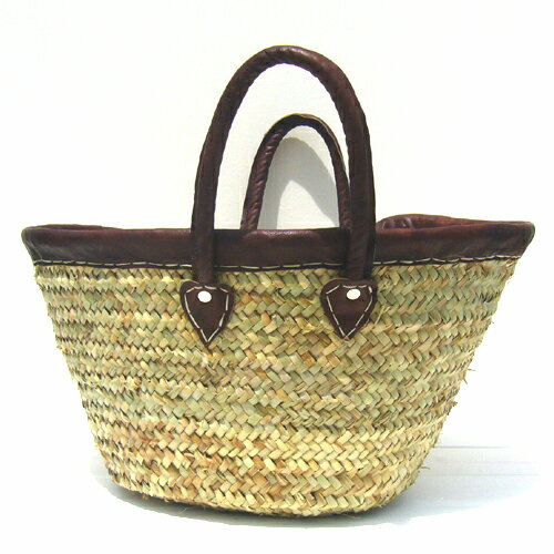 ダークブラウンの革べりが落ち着いた雰囲気TAZAマルシェバッグ 革べり（ダークブラウン）