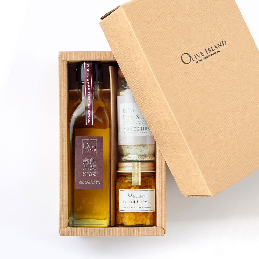 御中元(包装/のし対応可) BOX入り調味料ギフトセット 完熟果実EXVオリーブオイル200ml ＆ にんにくオリーブオイル52g ＆ オリーブハーブソルト(タイム)60g【各1計3個入り】送料無料 オリーブオイル 小豆島 エキストラバージン オリーブアイランド oliveisland 詰め合わせ oliveisland-10000288 Olive island サンプル画像2