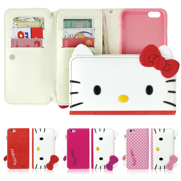 [HELLO KITTY Face Wallet ハローキティ フェース ウォレット] 吸盤付き フリップ カード収納 スマホケース iPhone 14 Pro Max 13 mini アイフォン アイホン プロ マックス ミニ【】