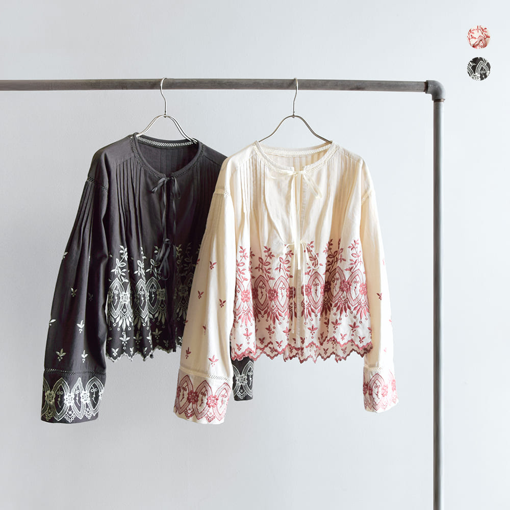 ne Quittez pas ヌキテパ クリンプ コットン アングレーズ 刺繍 ブラウス “Crimp Cotton Anglaise Embroidery Top” 010152wh1-kk 2025aw新作 レディースのサムネイル