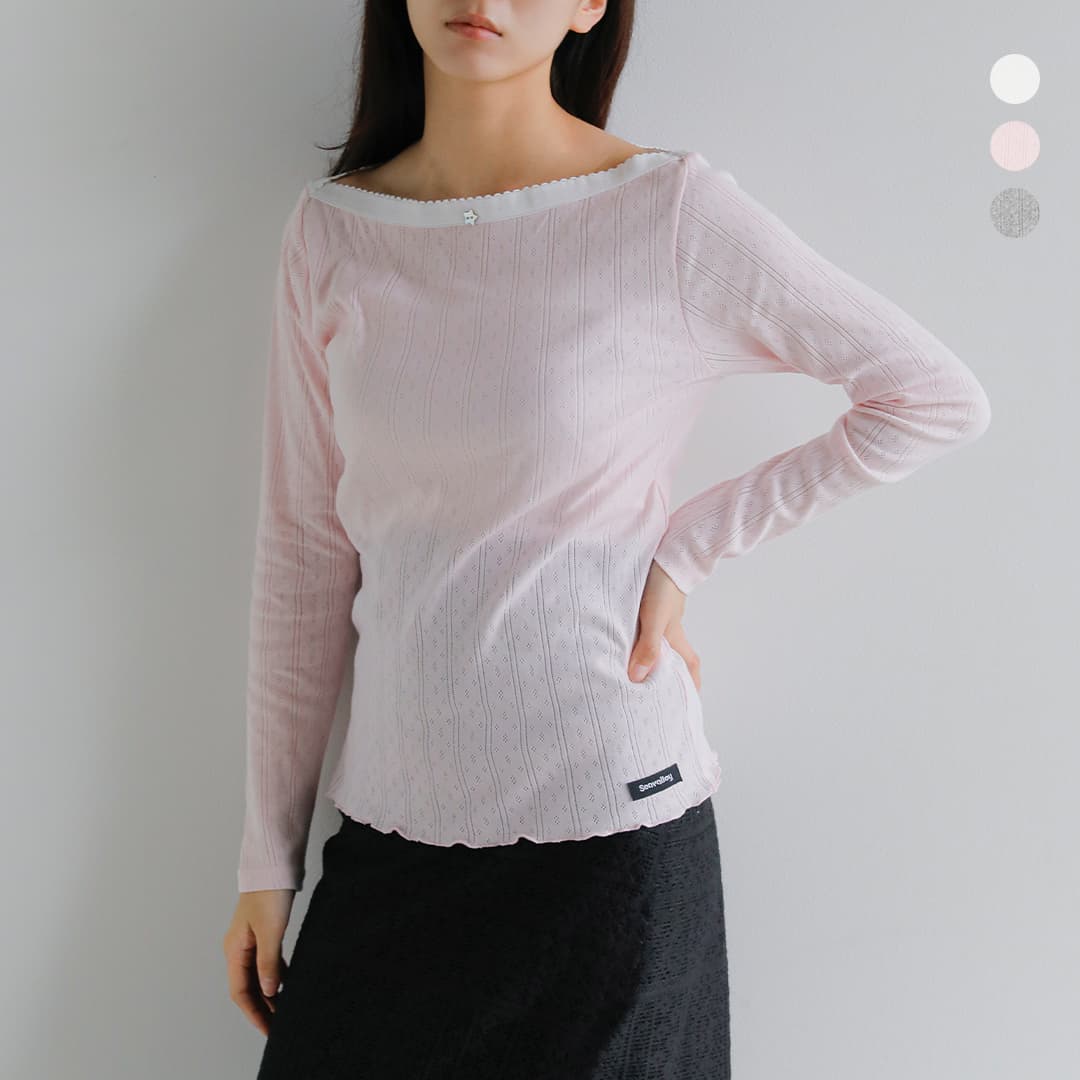 乐天商城 - SEA シー コットン アイレットフライス 2way ボートネック 長袖Tシャツ 110706515 レディース