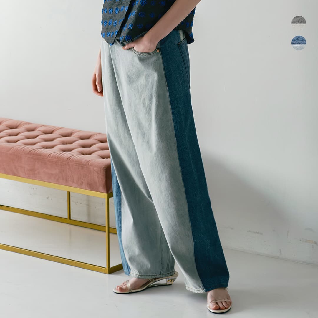 乐天商城 - whyto ホワイト アシンメトリー タック デニムパンツ “asymmetry tuck denim” wht26hpt4068 レディース wht26hpt4068-whyto【サイズ・カラー交換初回無料】【☆】