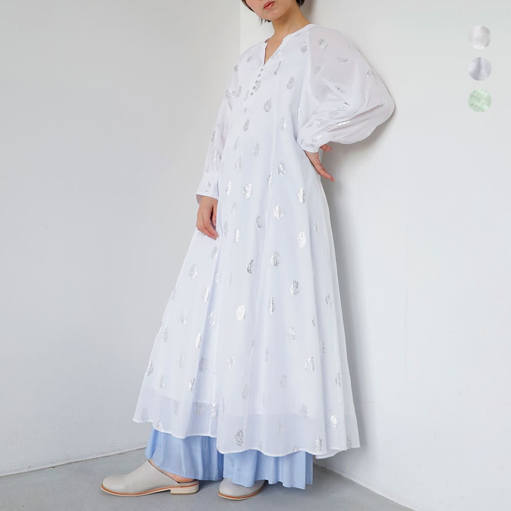 ne Quittez pas ヌキテパ コットンボイル フラワー箔プリント スリーブ ドレス Cotton Voile Foil Flower Print Sleeve Dress 010400cm2 レディース