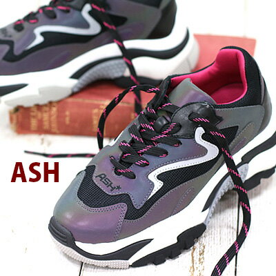 アッシュ 【日本正規取扱店】 ASH sneaker スニーカー Addict Rainbow/Silver/Black/Black アッシュ ブラック シルバー レザー 靴 レディース shoes ダッド