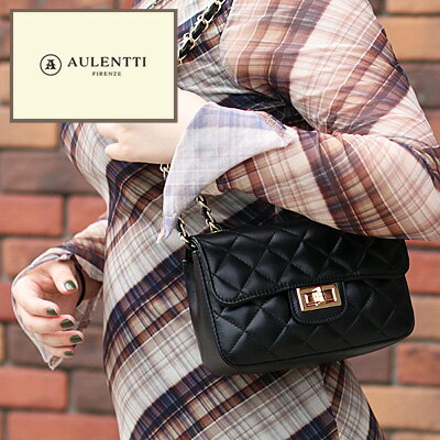乐天商城 - 【ポイント10倍】【2025年秋冬入荷】AULENTTI LEATHER BAG BLACK(金具ゴールド)DI-2952-3オウレンティ キルティング チェーン ショルダーバッグ レザー 肩かけ ブラック 上品 オフィス カジュアル 2WAY