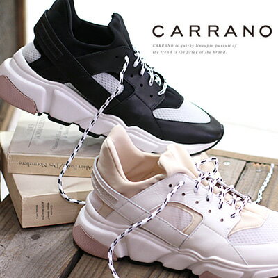 CARRANO sneaker 厚底 スニーカー 605000 WH/C(ホワイト) BL/C(ブラック) カラーノ レザー 靴 レディース スニーカー