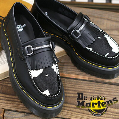 楽天オマケ des shoes and bag【2023年秋冬新作】【国内正規品】 Dr.Martens ADRIAN SNAFFLE LOAFER QUAD BLACK+COW 31097937 ドクターマーチン エイドリアン スナッフル 厚底ローファー カウ柄 メンズ レディース 靴