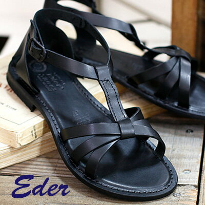 EDER サンダル レディース ぺたんこ 0039 BLACK イタリア製 エダー フラット レザー 【 Bianca EMOZIONI 並ぶ人気BRAND 】