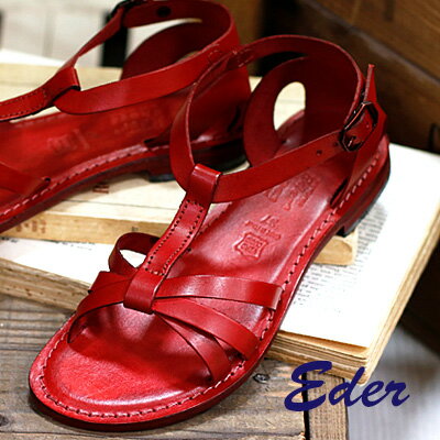 ◆◆ ポイント20倍◆◆ EDER サンダル レディース ぺたんこ 0039 ROSSO イタリア製 エダー フラット レザー 【 Bianca EMOZIONI 並ぶ人気BRAND 】