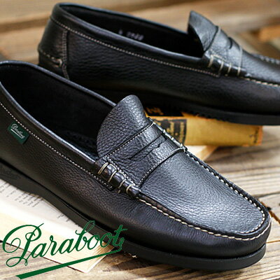 【2023年春夏入荷】【日本正規取扱店】 Paraboot CORAUX / MARINE 093640 NOIRE-FOUL NOIRパラブーツ コローローファー デッキシューズ レザー シボ革 ブラック