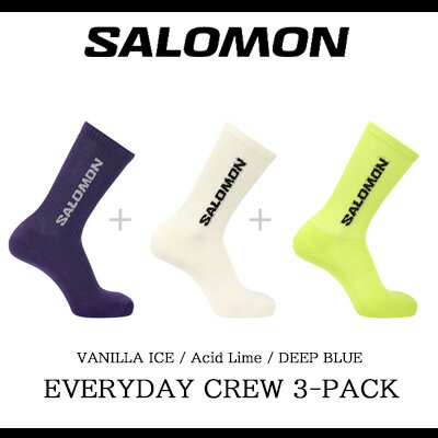 乐天商城 - 【2026年春夏新作】【ギフトにも】SALOMON EVERYDAY CREW 3-PACK (VANILLA ICE / Acid Lime / DEEP BLUE) LC29112000サロモン ソックス3パック ホワイト ライム ブルーユニセックス