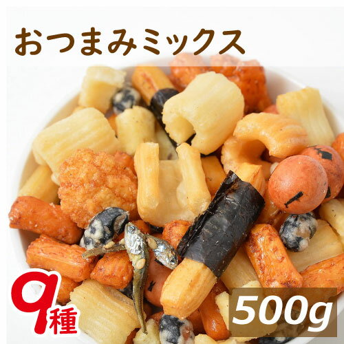 おつまみミックス500g 9種ミックス 送料無料 切りイカを練り込んだいかピー 香ばしいしょうゆ豆 軽い食感のカールサラダ 香ばしいピーナッツあげ ソフトな衣の黒豆 ピリッと辛い粒もち 香ばしい小魚 醤油味の海苔巻きあられ 甘辛醤油味の揚げあられ おやつ ポイント消化