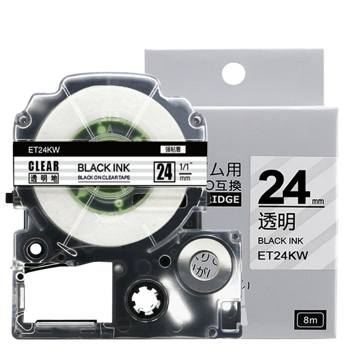 1個 24mm 透明地に黒字 強粘着 ST24KW 互換 テプラテープ キングジム対応 テプラPRO用互換 テープカートリッジ ラベルプリンター SR-MK1 SR-R2500P SR5900P SR530 SR550 SR720 SR750 SR920 SR970 SR930 SR950 SR3900P SR-R7900P