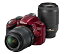 【中古】（非常に良い）Nikon デジタル一眼レフカメラ D3200 200mmダブルズームキット 18-55mm/55-200mm付属 レッド D3200WZ200RD