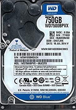 【中古】(非常に良い）WD7500BPVX-00JC3T0 DCM: EHOTJHK WXM1E Western Digital 750GB【メーカー名】Western Digital【メーカー型番】0【ブランド名】ウエスタンデジタル(Western Digital)【商品説明】 こちらの商品は中古品となっております。 画像はイメージ写真ですので 商品のコンディション・付属品の有無については入荷の度異なります。 買取時より付属していたものはお付けしておりますが付属品や消耗品に保証はございません。 商品ページ画像以外の付属品はございませんのでご了承下さいませ。 中古品のため使用に影響ない程度の使用感・経年劣化（傷、汚れなど）がある場合がございます。 また、中古品の特性上ギフトには適しておりません。 製品に関する詳細や設定方法は メーカーへ直接お問い合わせいただきますようお願い致します。 当店では初期不良に限り 商品到着から7日間は返品を受付けております。 他モールとの併売品の為 完売の際はご連絡致しますのでご了承ください。 プリンター・印刷機器のご注意点 インクは配送中のインク漏れ防止の為、付属しておりませんのでご了承下さい。 ドライバー等ソフトウェア・マニュアルはメーカーサイトより最新版のダウンロードをお願い致します。 ゲームソフトのご注意点 特典・付属品・パッケージ・プロダクトコード・ダウンロードコード等は 付属していない場合がございますので事前にお問合せ下さい。 商品名に「輸入版 / 海外版 / IMPORT 」と記載されている海外版ゲームソフトの一部は日本版のゲーム機では動作しません。 お持ちのゲーム機のバージョンをあらかじめご参照のうえ動作の有無をご確認ください。 輸入版ゲームについてはメーカーサポートの対象外です。 DVD・Blu-rayのご注意点 特典・付属品・パッケージ・プロダクトコード・ダウンロードコード等は 付属していない場合がございますので事前にお問合せ下さい。 商品名に「輸入版 / 海外版 / IMPORT 」と記載されている海外版DVD・Blu-rayにつきましては 映像方式の違いの為、一般的な国内向けプレイヤーにて再生できません。 ご覧になる際はディスクの「リージョンコード」と「映像方式※DVDのみ」に再生機器側が対応している必要があります。 パソコンでは映像方式は関係ないため、リージョンコードさえ合致していれば映像方式を気にすることなく視聴可能です。 商品名に「レンタル落ち 」と記載されている商品につきましてはディスクやジャケットに管理シール（値札・セキュリティータグ・バーコード等含みます）が貼付されています。 ディスクの再生に支障の無い程度の傷やジャケットに傷み（色褪せ・破れ・汚れ・濡れ痕等）が見られる場合がありますので予めご了承ください。 2巻セット以上のレンタル落ちDVD・Blu-rayにつきましては、複数枚収納可能なトールケースに同梱してお届け致します。 トレーディングカードのご注意点 当店での「良い」表記のトレーディングカードはプレイ用でございます。 中古買取り品の為、細かなキズ・白欠け・多少の使用感がございますのでご了承下さいませ。 再録などで型番が違う場合がございます。 違った場合でも事前連絡等は致しておりませんので、型番を気にされる方はご遠慮ください。 ご注文からお届けまで 1、ご注文⇒ご注文は24時間受け付けております。 2、注文確認⇒ご注文後、当店から注文確認メールを送信します。 3、お届けまで3-10営業日程度とお考え下さい。 　※海外在庫品の場合は3週間程度かかる場合がございます。 4、入金確認⇒前払い決済をご選択の場合、ご入金確認後、配送手配を致します。 5、出荷⇒配送準備が整い次第、出荷致します。発送後に出荷完了メールにてご連絡致します。 　※離島、北海道、九州、沖縄は遅れる場合がございます。予めご了承下さい。 当店ではすり替え防止のため、シリアルナンバーを控えております。 万が一、違法行為が発覚した場合は然るべき対応を行わせていただきます。 お客様都合によるご注文後のキャンセル・返品はお受けしておりませんのでご了承下さい。 電話対応は行っておりませんので、ご質問等はメッセージまたはメールにてお願い致します。