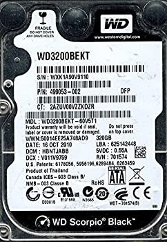 【中古】Western Digital WD3200BEKT-60V5T1 320GB DCM: HBNTJABB [並行輸入品]【メーカー名】Western Digital【メーカー型番】【ブランド名】ウエスタンデジタル(Western Digital)【商品説明】 こちらの商品は中古品となっております。 画像はイメージ写真ですので 商品のコンディション・付属品の有無については入荷の度異なります。 買取時より付属していたものはお付けしておりますが付属品や消耗品に保証はございません。 商品ページ画像以外の付属品はございませんのでご了承下さいませ。 中古品のため使用に影響ない程度の使用感・経年劣化（傷、汚れなど）がある場合がございます。 また、中古品の特性上ギフトには適しておりません。 製品に関する詳細や設定方法は メーカーへ直接お問い合わせいただきますようお願い致します。 当店では初期不良に限り 商品到着から7日間は返品を受付けております。 他モールとの併売品の為 完売の際はご連絡致しますのでご了承ください。 プリンター・印刷機器のご注意点 インクは配送中のインク漏れ防止の為、付属しておりませんのでご了承下さい。 ドライバー等ソフトウェア・マニュアルはメーカーサイトより最新版のダウンロードをお願い致します。 ゲームソフトのご注意点 特典・付属品・パッケージ・プロダクトコード・ダウンロードコード等は 付属していない場合がございますので事前にお問合せ下さい。 商品名に「輸入版 / 海外版 / IMPORT 」と記載されている海外版ゲームソフトの一部は日本版のゲーム機では動作しません。 お持ちのゲーム機のバージョンをあらかじめご参照のうえ動作の有無をご確認ください。 輸入版ゲームについてはメーカーサポートの対象外です。 DVD・Blu-rayのご注意点 特典・付属品・パッケージ・プロダクトコード・ダウンロードコード等は 付属していない場合がございますので事前にお問合せ下さい。 商品名に「輸入版 / 海外版 / IMPORT 」と記載されている海外版DVD・Blu-rayにつきましては 映像方式の違いの為、一般的な国内向けプレイヤーにて再生できません。 ご覧になる際はディスクの「リージョンコード」と「映像方式※DVDのみ」に再生機器側が対応している必要があります。 パソコンでは映像方式は関係ないため、リージョンコードさえ合致していれば映像方式を気にすることなく視聴可能です。 商品名に「レンタル落ち 」と記載されている商品につきましてはディスクやジャケットに管理シール（値札・セキュリティータグ・バーコード等含みます）が貼付されています。 ディスクの再生に支障の無い程度の傷やジャケットに傷み（色褪せ・破れ・汚れ・濡れ痕等）が見られる場合がありますので予めご了承ください。 2巻セット以上のレンタル落ちDVD・Blu-rayにつきましては、複数枚収納可能なトールケースに同梱してお届け致します。 トレーディングカードのご注意点 当店での「良い」表記のトレーディングカードはプレイ用でございます。 中古買取り品の為、細かなキズ・白欠け・多少の使用感がございますのでご了承下さいませ。 再録などで型番が違う場合がございます。 違った場合でも事前連絡等は致しておりませんので、型番を気にされる方はご遠慮ください。 ご注文からお届けまで 1、ご注文⇒ご注文は24時間受け付けております。 2、注文確認⇒ご注文後、当店から注文確認メールを送信します。 3、お届けまで3-10営業日程度とお考え下さい。 　※海外在庫品の場合は3週間程度かかる場合がございます。 4、入金確認⇒前払い決済をご選択の場合、ご入金確認後、配送手配を致します。 5、出荷⇒配送準備が整い次第、出荷致します。発送後に出荷完了メールにてご連絡致します。 　※離島、北海道、九州、沖縄は遅れる場合がございます。予めご了承下さい。 当店ではすり替え防止のため、シリアルナンバーを控えております。 万が一、違法行為が発覚した場合は然るべき対応を行わせていただきます。 お客様都合によるご注文後のキャンセル・返品はお受けしておりませんのでご了承下さい。 電話対応は行っておりませんので、ご質問等はメッセージまたはメールにてお願い致します。