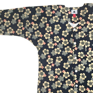 【あす楽】鯉口シャツ 祭り用品 【女性用 中サイズ 紺にベージュ桜】女子向け 大人女子 ユニフォーム 仕事着 作業着 制服　アロハシャツ