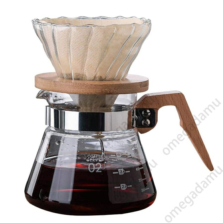 耐熱ガラス コーヒーサーバー ドリッパー セット ペーパードリップ ポット 耐熱 木製ハンドル 木製フタ アイスコーヒー ドリップ ホットコーヒー 丈夫 珈琲 デザイン おしゃれ インテリア