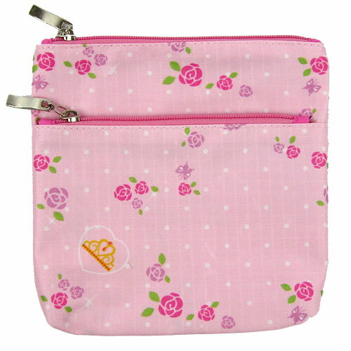平型Wジッパーポーチ（バレエ＆ローズ柄）【化粧ポーチ・コスメポーチ】