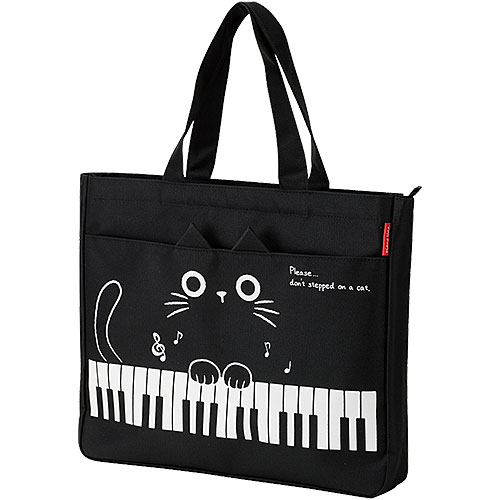 Pianoline ファスナー付き横型トートバッグ（猫柄）