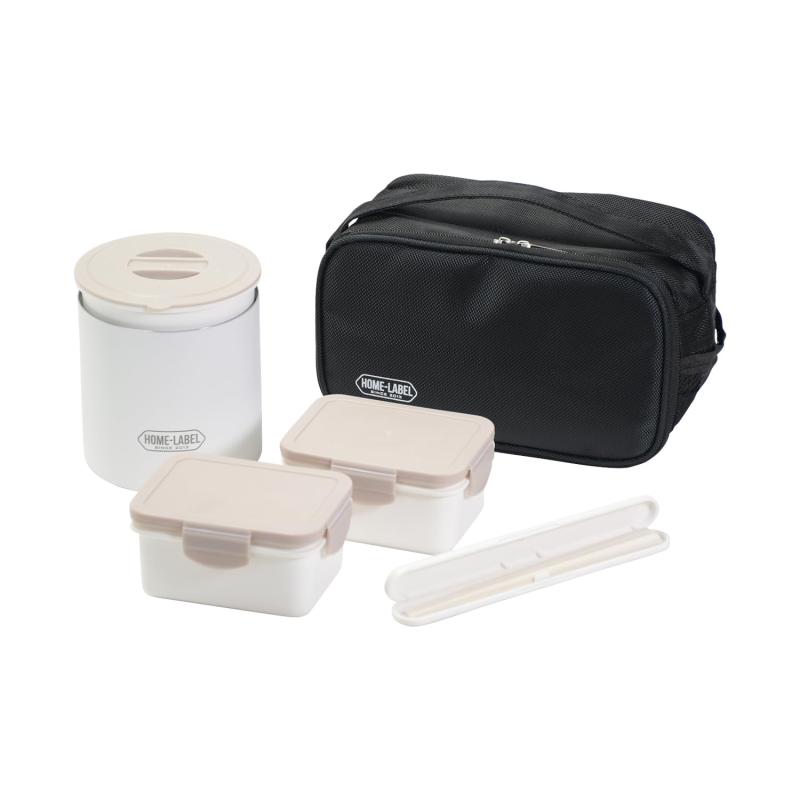 パール金属 ランチジャー 弁当箱 ランチセット ご飯容器520ml ステンレス製 バッグ付 保温 ホワイト ホ..