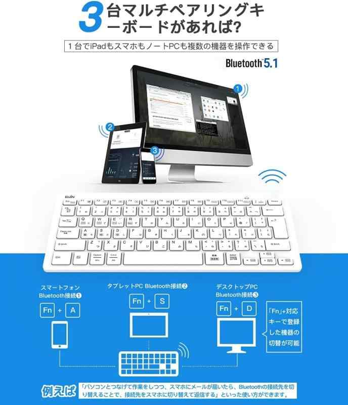 Ewin Bluetoothキーボード 日本語配列 マルチペアリング 3台同時接続 タブレット スマホ アイパッド ノート PC用 iOS Android Windows Mac対応 スタンド付き 在宅勤務 リモートワーク用 かな入力 ワイヤ omichi-store-10372706 シオカゼ商店 サンプル画像2