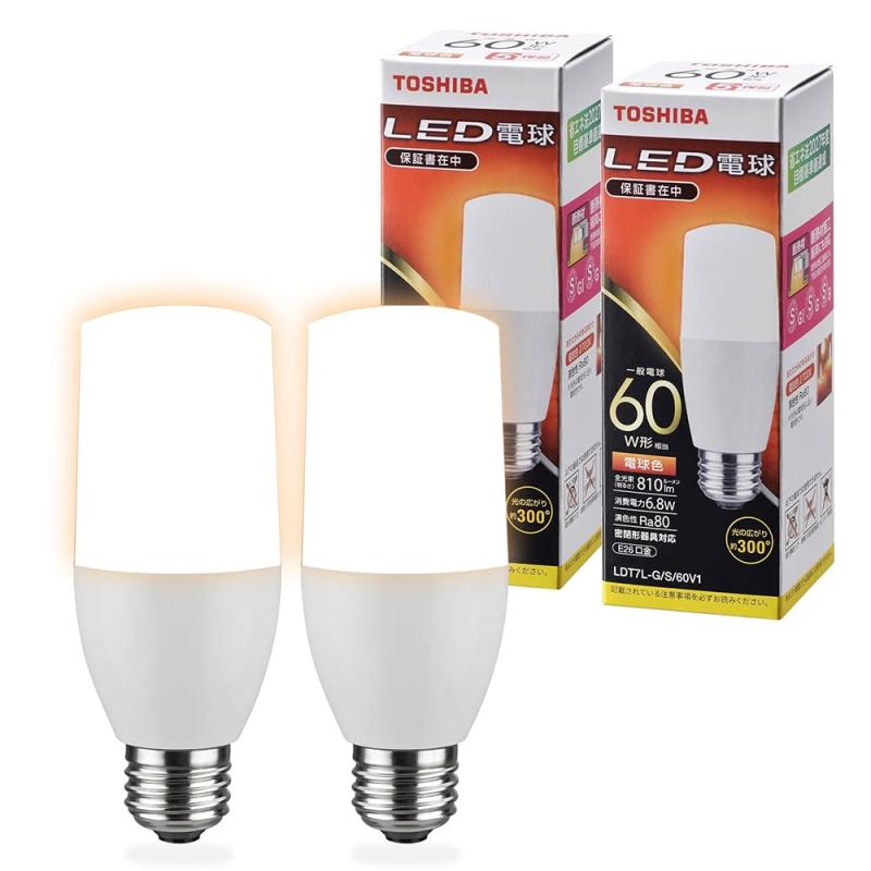 TOSHIBA(東芝) LED電球 E26 T形 60W相当 広配光 電球色 2P 密閉器具対応 LDT7L-G/S/60V1E2P