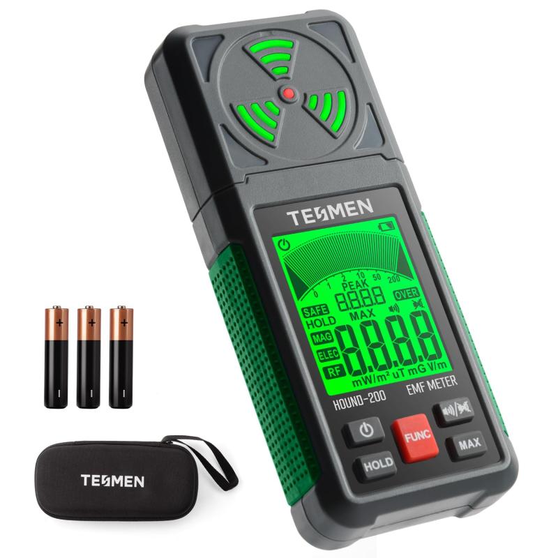 TESMEN電磁波測定器、HOUND-200 電磁波計： EF、RF、MF、WiFi信号用3-in-1ポータブル検出器、家庭や屋外のEMF検査やゴーストハンティングに – グリーン