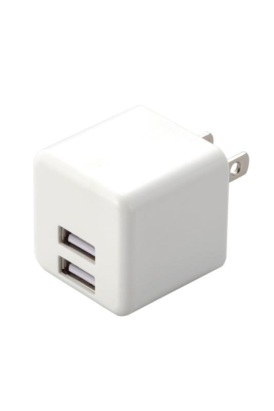 エレコム USB充電器 USB コンセント 合計12W (5V/2.4A) 2ポート USB-A コンパクト 折りたたみ式プラグ  ホワイト EC-AC3912WH