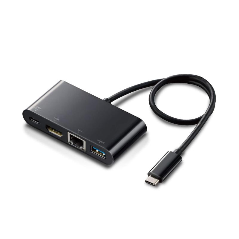 エレコム(ELECOM) Type-C ドッキングステーション Cハブ PD対応 [充電用Type-C×1/USB(3.0)×1/HDMI×1/LANポート] 30cmケーブル ブラック DST-C09BK